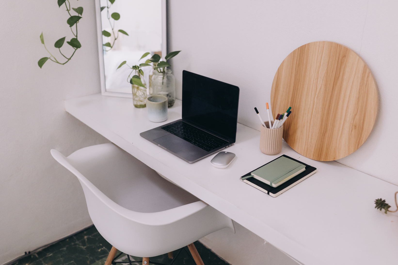 Minimalist Office Desk with Laptop